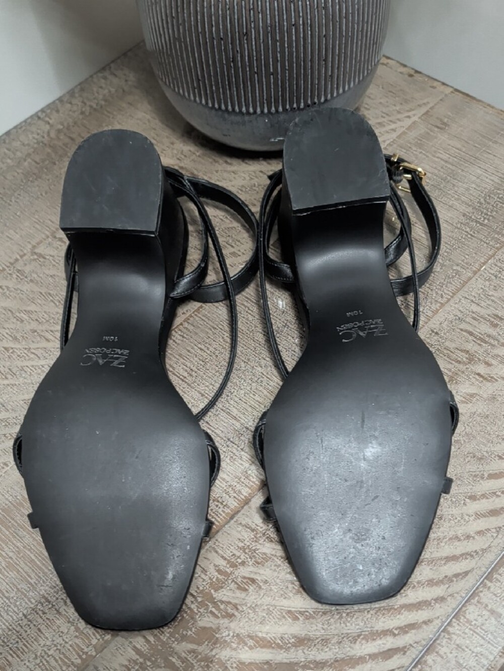 ZAC Zac Posen Black Leather Square-Toe Ankle Strap Sandals - Picture 6 of 6